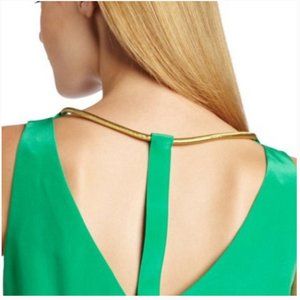 BCBGMaxAzria Green V Neck Top with Gold trim
